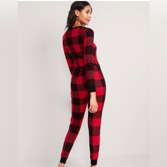 Old Navy Buffalo Plaid Printed Thermal-Knit One-Piece Pajamas, Women’s Size S. - Picture 3 of 6